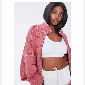 Quilted zip up jacket mauve
